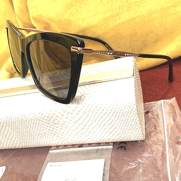 Jimmy Choo Accessories - Jimmy Choo EUC Sady 807FQ Black & Gold Crystal Arms Sunglasses